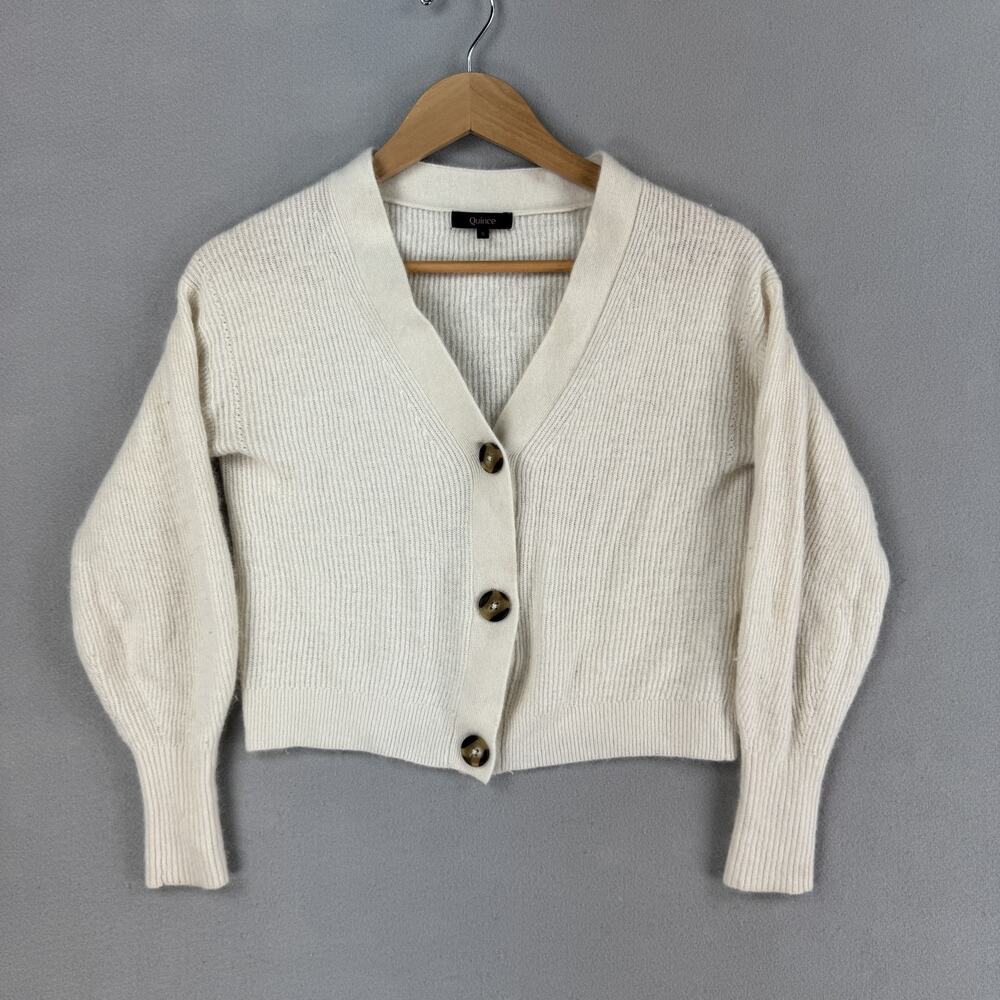 Quince Cardigan Sweater Womens Small White Wool Baby Alpaca Blend Button